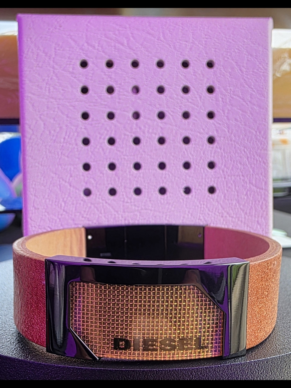 Diesel Iridescent Leather Cuff Bracelet. Y2K.
